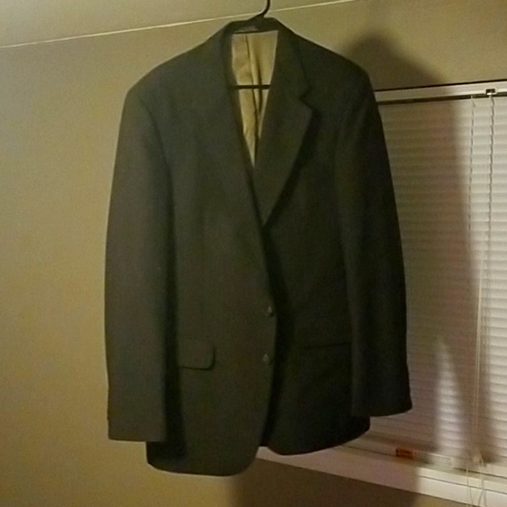 Brown striped suit coat and pants